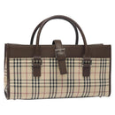 BURBERRY Nova Check Hand Bag Canvas Beige Silver Auth BA3809-1