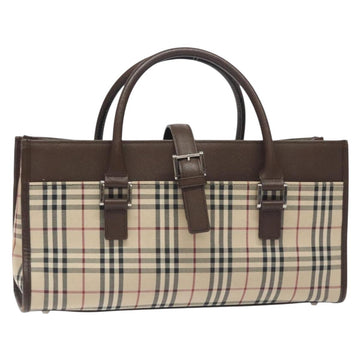 BURBERRY Nova Check Hand Bag Canvas Beige Silver Auth BA3809