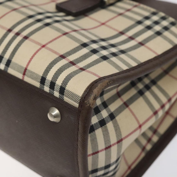 BURBERRY Nova Check Hand Bag Canvas Beige Silver Auth BA3809