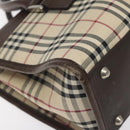BURBERRY Nova Check Hand Bag Canvas Beige Silver Auth BA3809-14