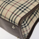 BURBERRY Nova Check Hand Bag Canvas Beige Silver Auth BA3809-15