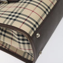 BURBERRY Nova Check Hand Bag Canvas Beige Silver Auth BA3809-16