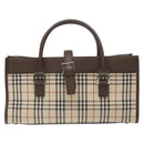 BURBERRY Nova Check Hand Bag Canvas Beige Silver Auth BA3809-13