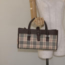 BURBERRY Nova Check Hand Bag Canvas Beige Silver Auth BA3809-22