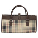 BURBERRY Nova Check Hand Bag Canvas Beige Silver Auth BA3809-2