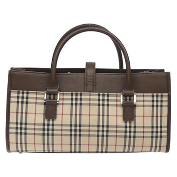 BURBERRY Nova Check Hand Bag Canvas Beige Silver Auth BA3809 - 0