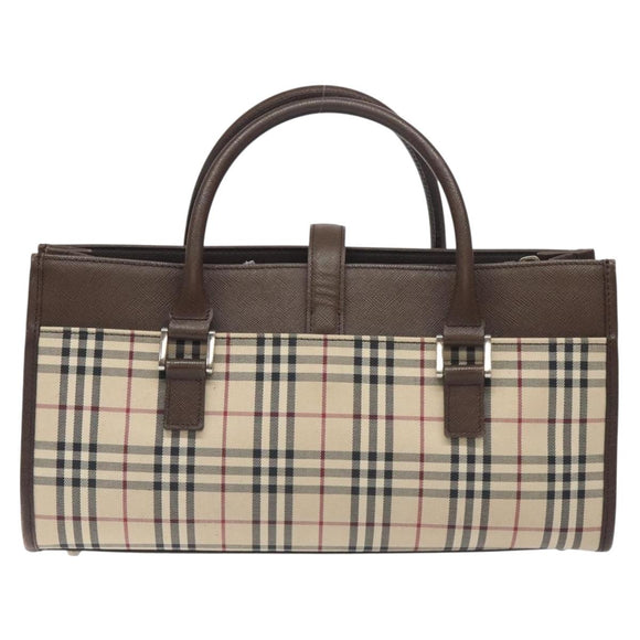 BURBERRY Nova Check Hand Bag Canvas Beige Silver Auth BA3809