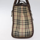 BURBERRY Nova Check Hand Bag Canvas Beige Silver Auth BA3809-4