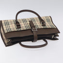 BURBERRY Nova Check Hand Bag Canvas Beige Silver Auth BA3809-6