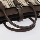 BURBERRY Nova Check Hand Bag Canvas Beige Silver Auth BA3809-7