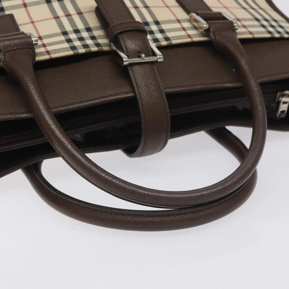 BURBERRY Nova Check Hand Bag Canvas Beige Silver Auth BA3809