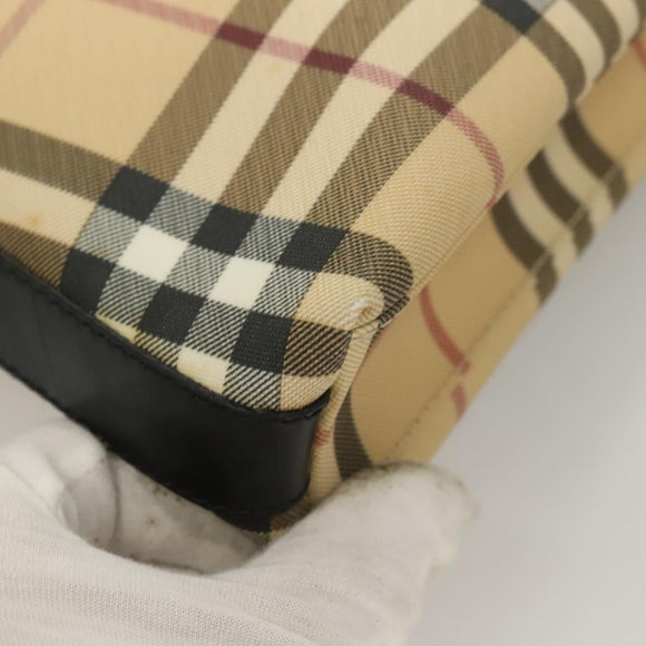 BURBERRY Nova Check Shoulder Bag PVC Beige Silver Auth BA3813