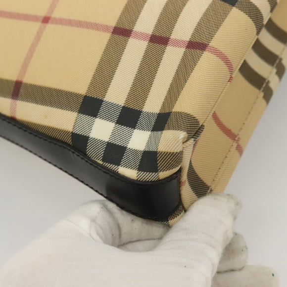 BURBERRY Nova Check Shoulder Bag PVC Beige Silver Auth BA3813