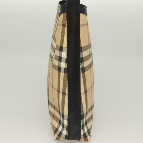 BURBERRY Nova Check Shoulder Bag PVC Beige Silver Auth BA3813