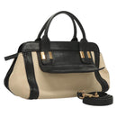 Chloe Alice Hand Bag Leather 2way White Black gold Auth BA3814-1