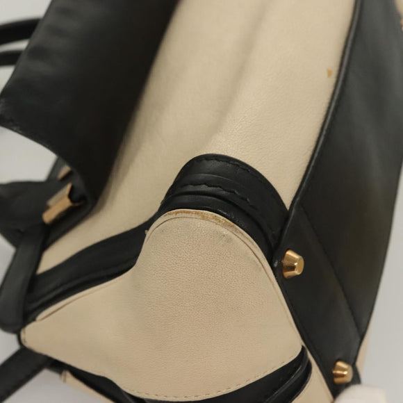 Chloe Alice Hand Bag Leather 2way White Black gold Auth BA3814