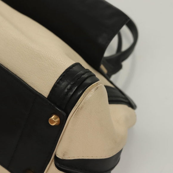 Chloe Alice Hand Bag Leather 2way White Black gold Auth BA3814