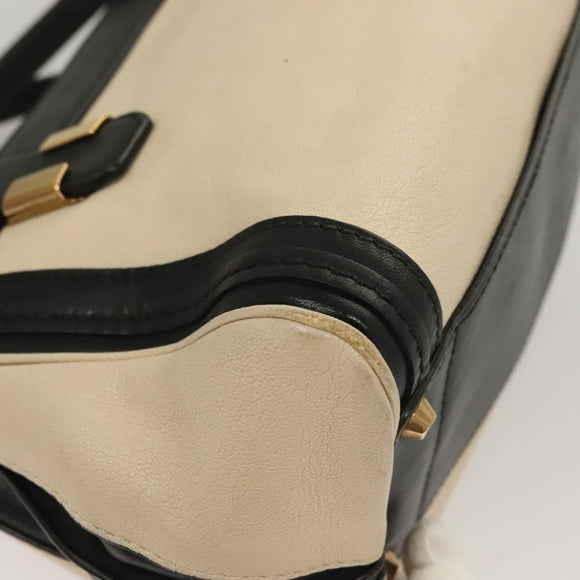 Chloe Alice Hand Bag Leather 2way White Black gold Auth BA3814
