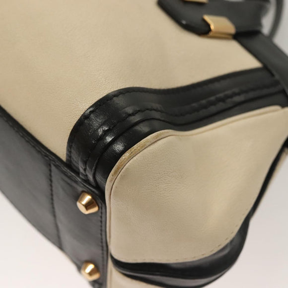 Chloe Alice Hand Bag Leather 2way White Black gold Auth BA3814