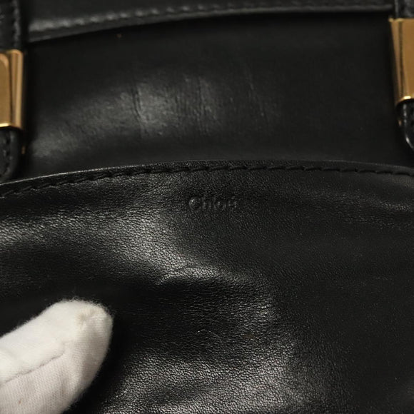 Chloe Alice Hand Bag Leather 2way White Black gold Auth BA3814