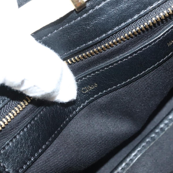 Chloe Alice Hand Bag Leather 2way White Black gold Auth BA3814