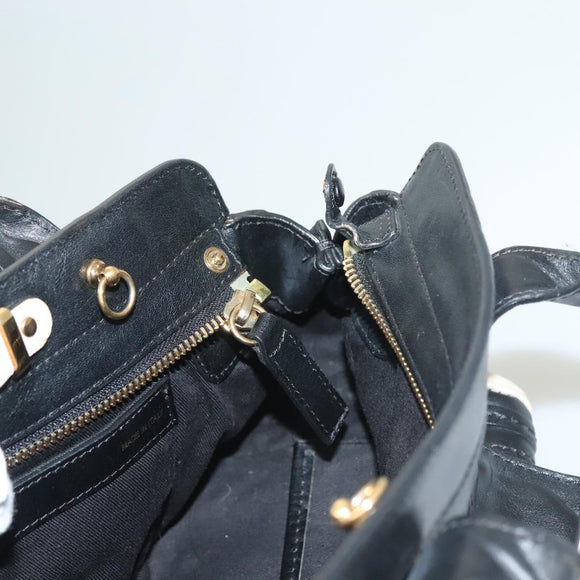 Chloe Alice Hand Bag Leather 2way White Black gold Auth BA3814