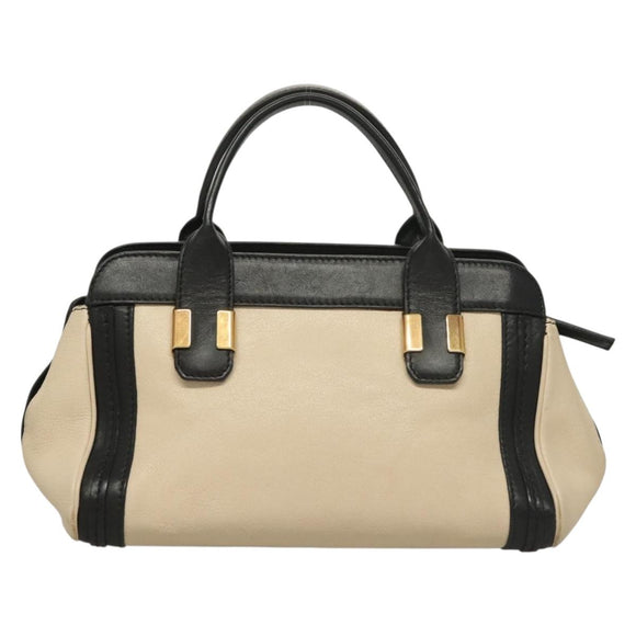 Chloe Alice Hand Bag Leather 2way White Black gold Auth BA3814