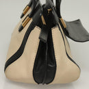 Chloe Alice Hand Bag Leather 2way White Black gold Auth BA3814-4
