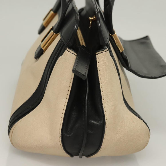 Chloe Alice Hand Bag Leather 2way White Black gold Auth BA3814