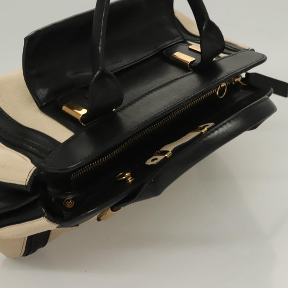 Chloe Alice Hand Bag Leather 2way White Black gold Auth BA3814