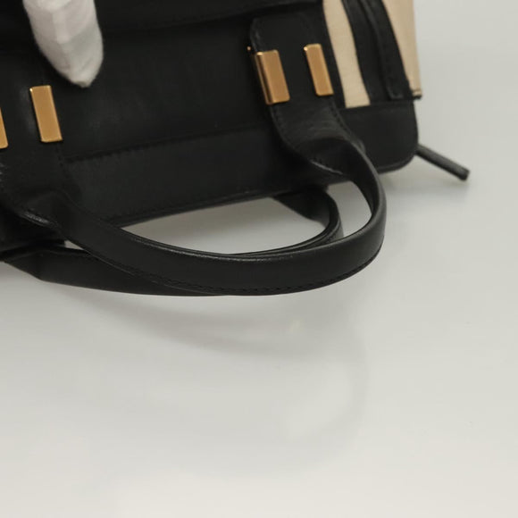 Chloe Alice Hand Bag Leather 2way White Black gold Auth BA3814