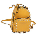VALENTINO Studs Backpack Leather Yellow Silver Auth BA3815-1