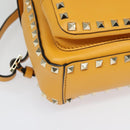 VALENTINO Studs Backpack Leather Yellow Silver Auth BA3815-9