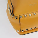 VALENTINO Studs Backpack Leather Yellow Silver Auth BA3815-15