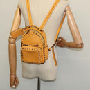 VALENTINO Studs Backpack Leather Yellow Silver Auth BA3815-22