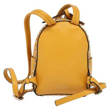 VALENTINO Studs Backpack Leather Yellow Silver Auth BA3815 - 0