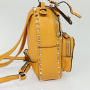 VALENTINO Studs Backpack Leather Yellow Silver Auth BA3815-4