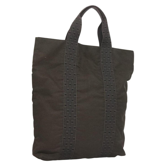 HERMES Her Line Kabas Tote Bag Canvas Gray Silver Auth BA3817