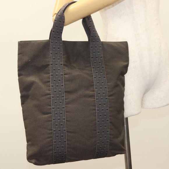 HERMES Her Line Kabas Tote Bag Canvas Gray Silver Auth BA3817