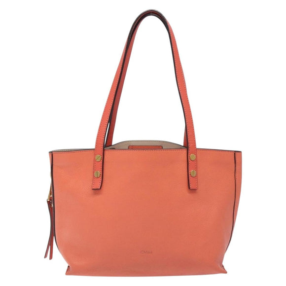Chloe Dylan Tote Bag Leather Orange Gold Auth BA3818