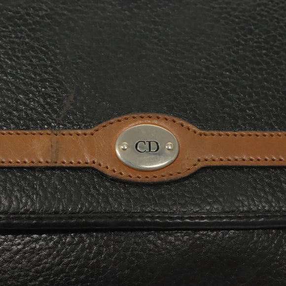 Christian Dior Shoulder Bag Leather Black Gold Auth BA3826