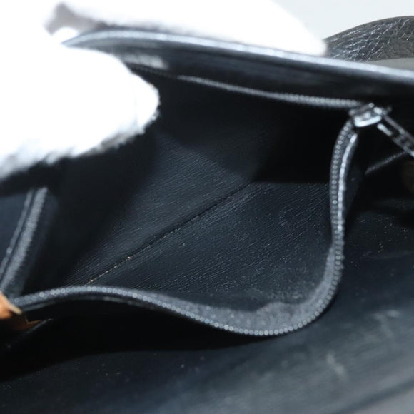 Christian Dior Shoulder Bag Leather Black Gold Auth BA3826