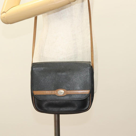 Christian Dior Shoulder Bag Leather Black Gold Auth BA3826