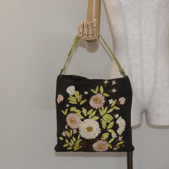 VALENTINO Shoulder Bag Canvas Khaki Silver Auth BA3829