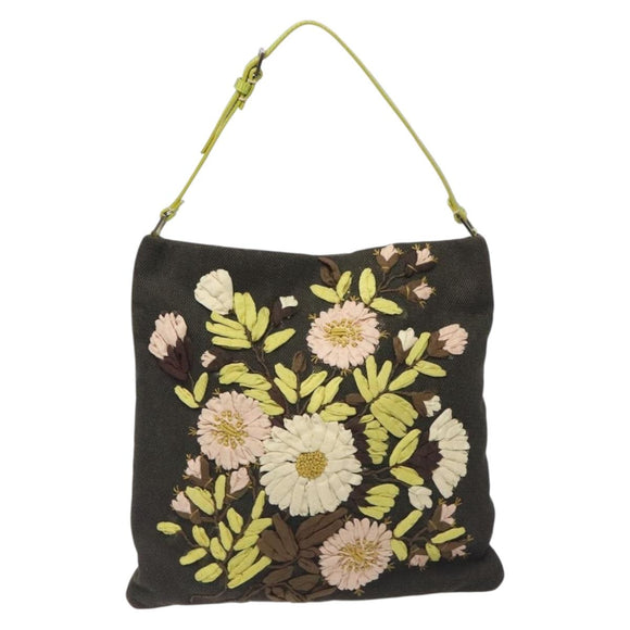 VALENTINO Shoulder Bag Canvas Khaki Silver Auth BA3829