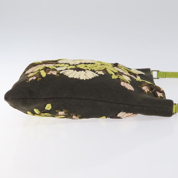 VALENTINO Shoulder Bag Canvas Khaki Silver Auth BA3829