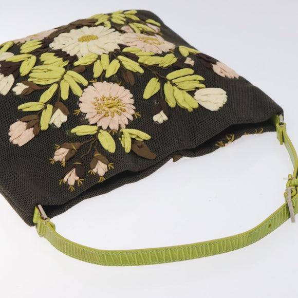 VALENTINO Shoulder Bag Canvas Khaki Silver Auth BA3829