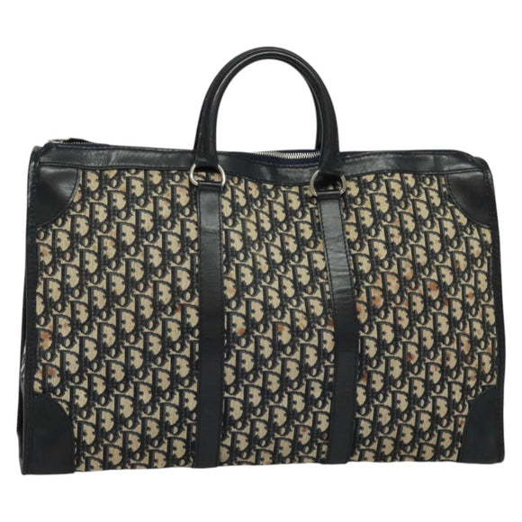 Christian Dior Trotter Canvas Boston Tasche Navy Silber Auth BA3832