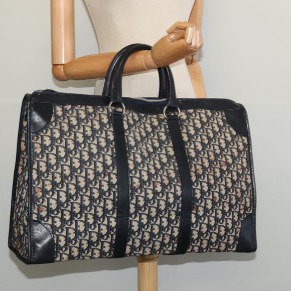 Christian Dior Trotter Canvas Boston Tasche Navy Silber Auth BA3832