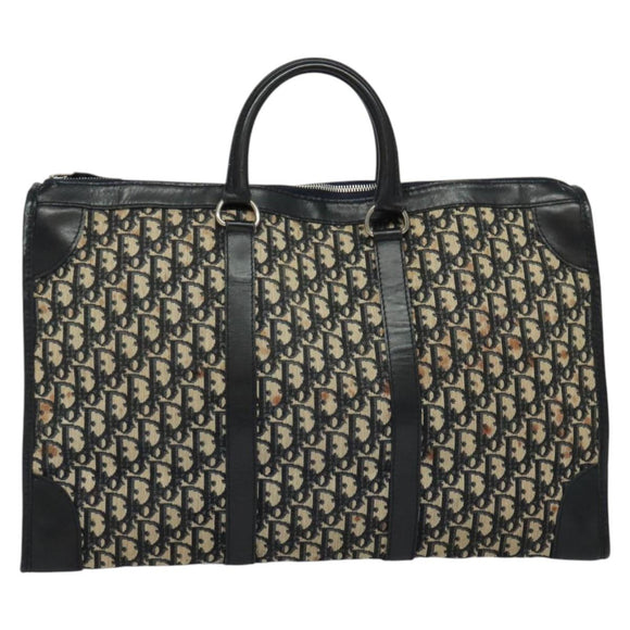 Christian Dior Trotter Canvas Boston Tasche Navy Silber Auth BA3832